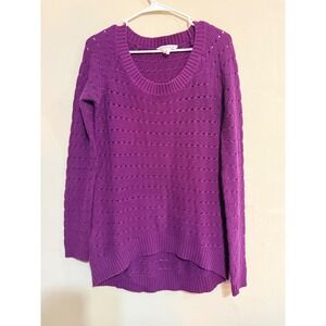 BCBGeneration‎ Purple Knit Sweater Crochet  Long Sleeve Women's Size S Cozy